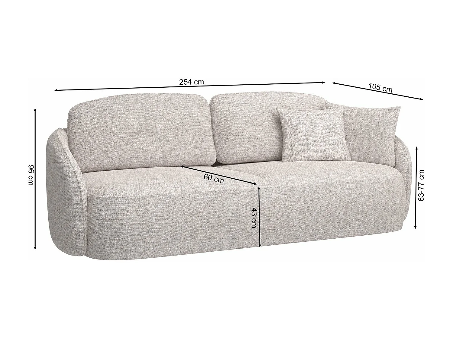 Canapé convertible trois places - en tissu chenille gris foncé - SAVOY