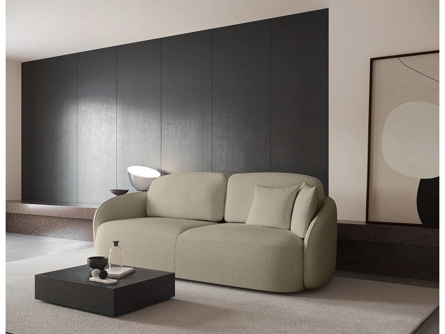 Canapé convertible trois places - en tissu chenille beige - SAVOY