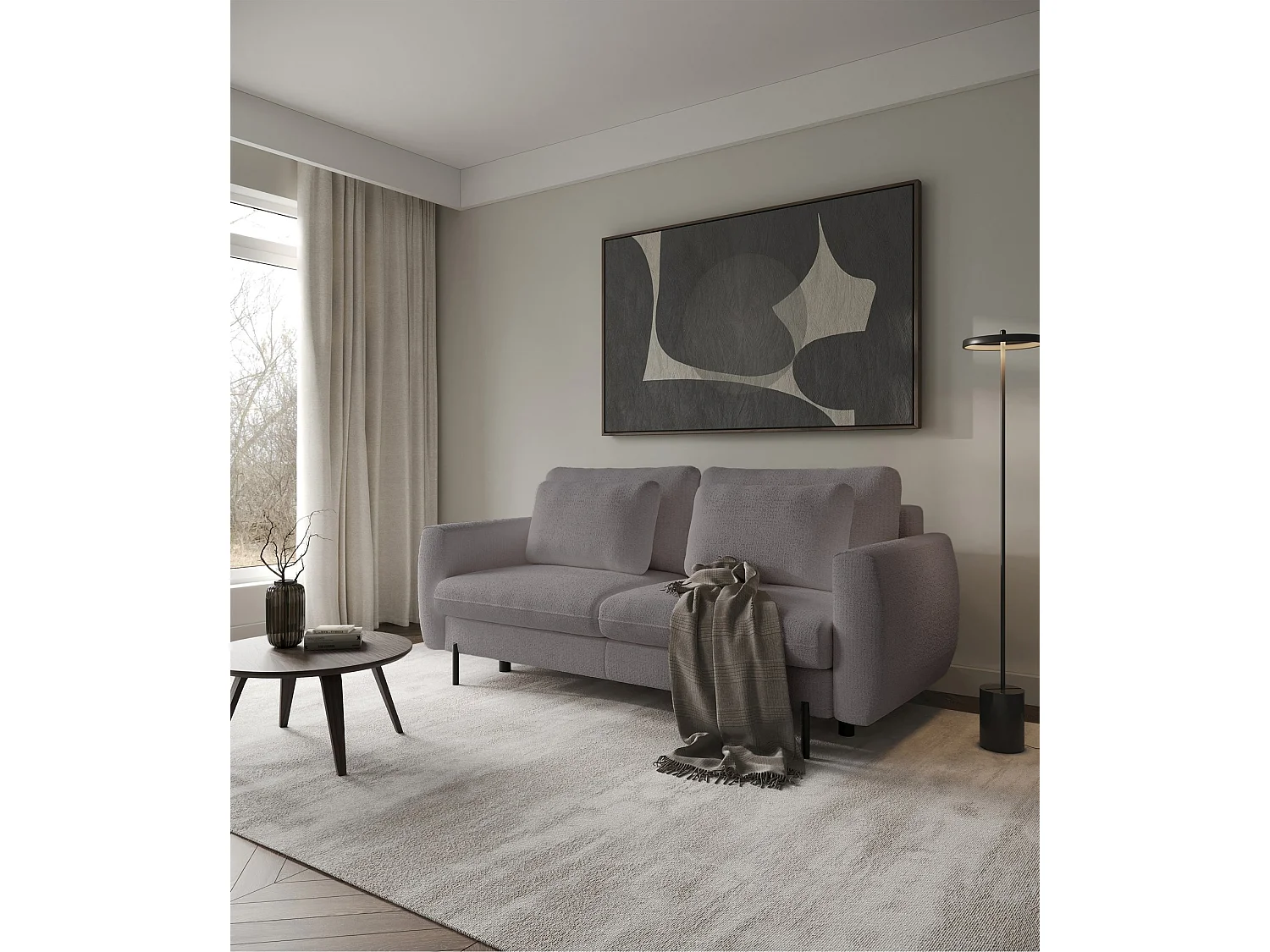 Sofa mit Schlaffunktion und Chenille-Bezug - greige - SAVOY