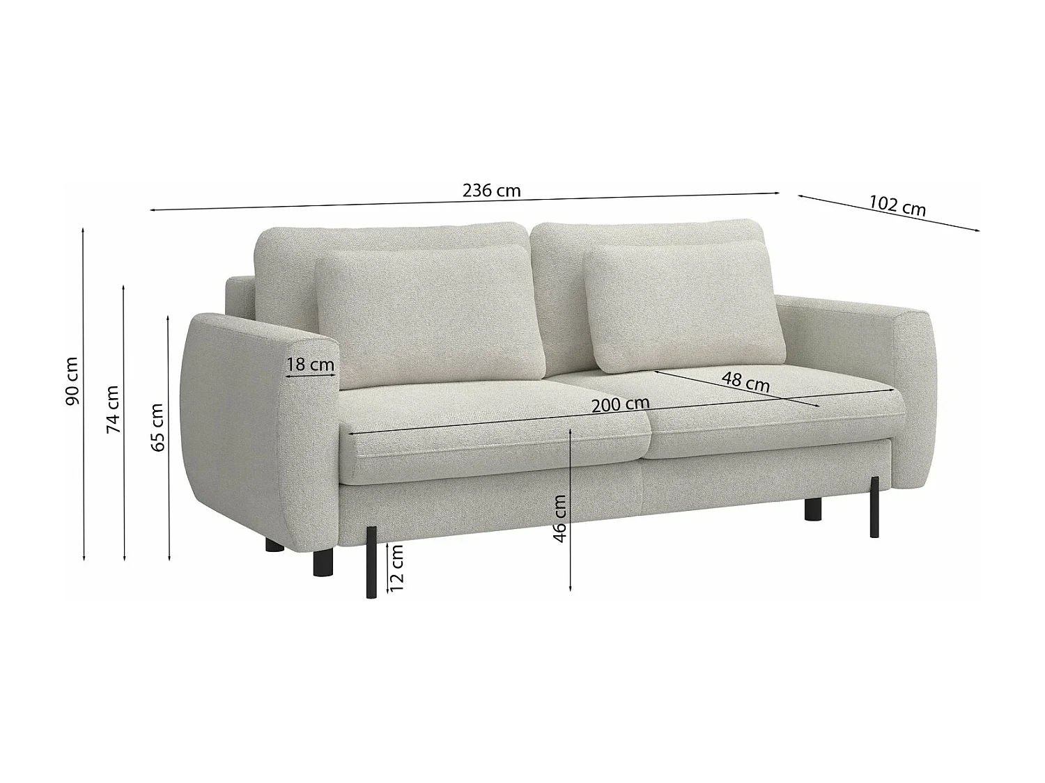 Canapé convertible 3 places - en tissu chenille grège imperméable - RANE