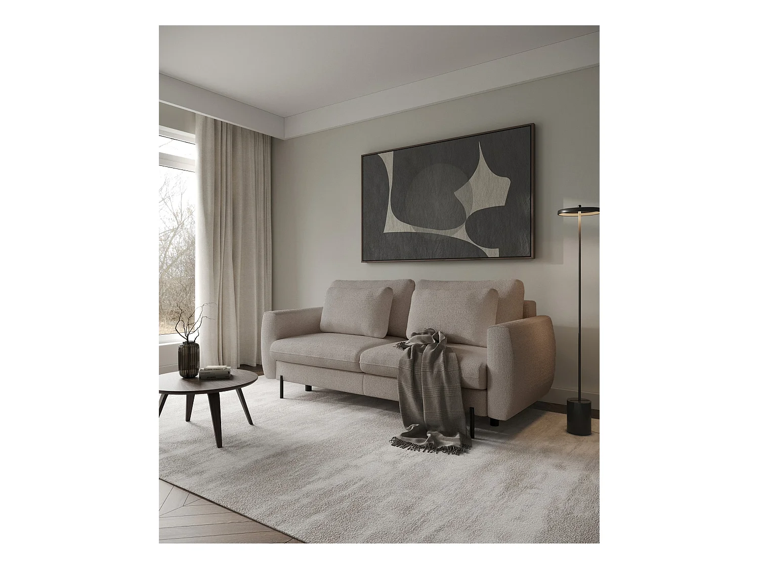 Sofa mit Schlaffunktion und Bouclé-Bezug - hellbraun - SAVOY