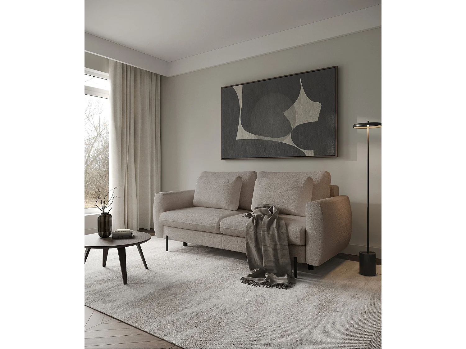 3-zits slaapbank - in lichtbruin bouclé - RANE