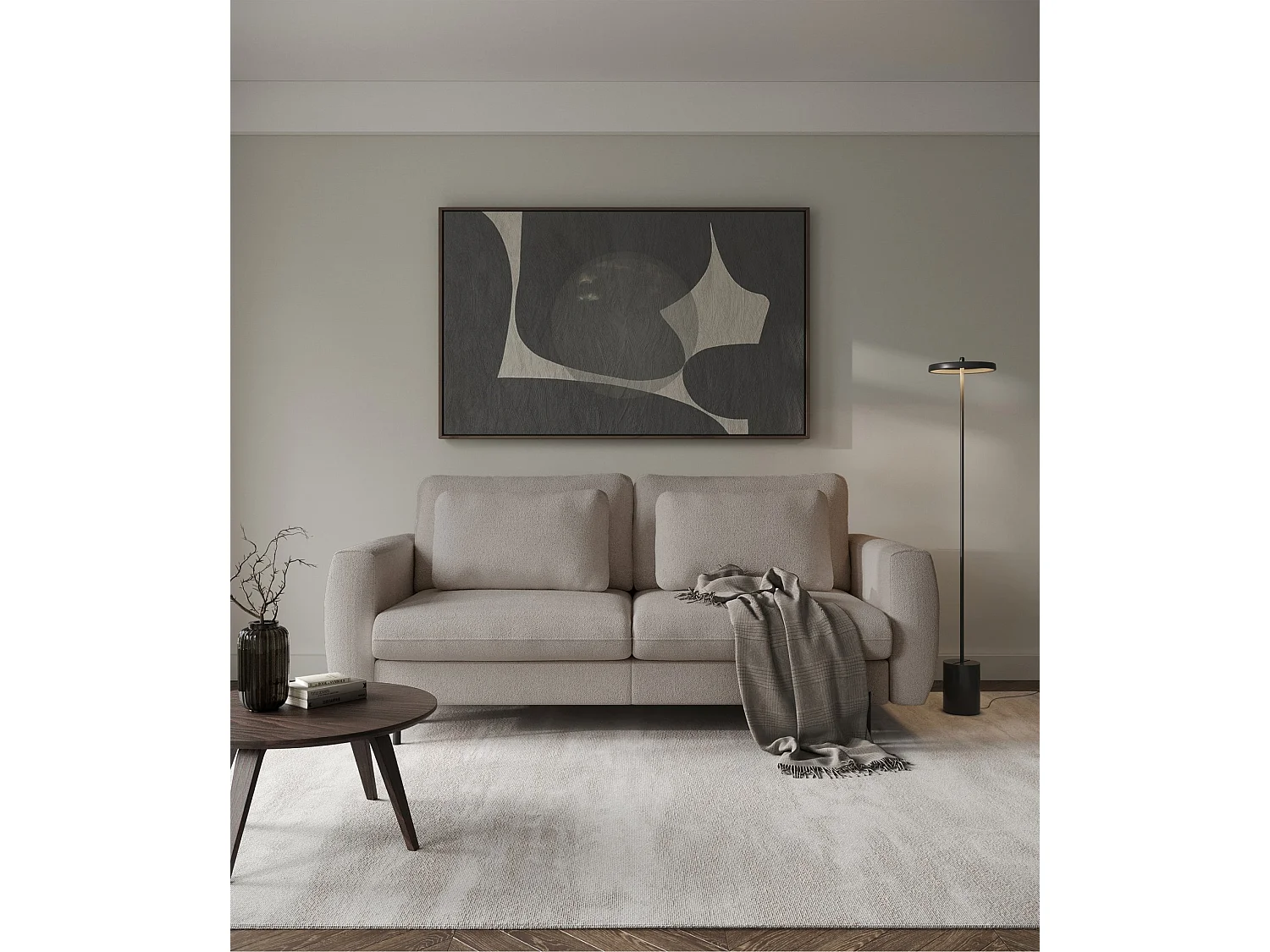 Sofa mit Schlaffunktion und Bouclé-Bezug - hellbraun - SAVOY
