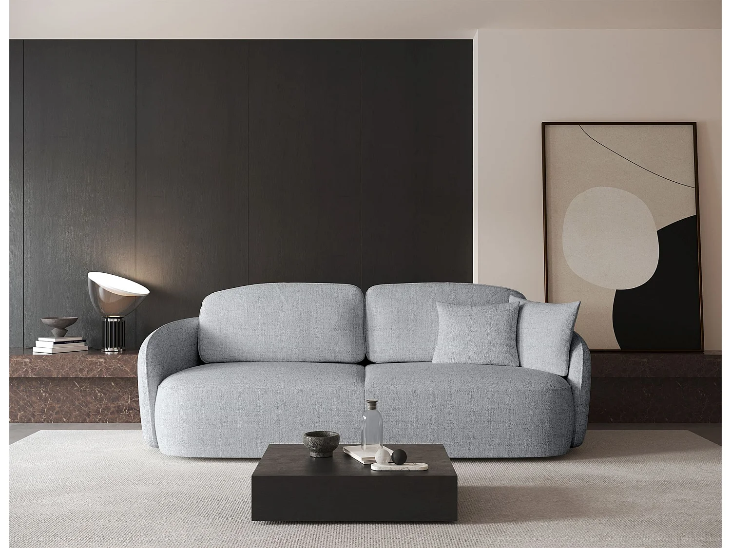 Canapé convertible trois places - gris clair- SAVOY