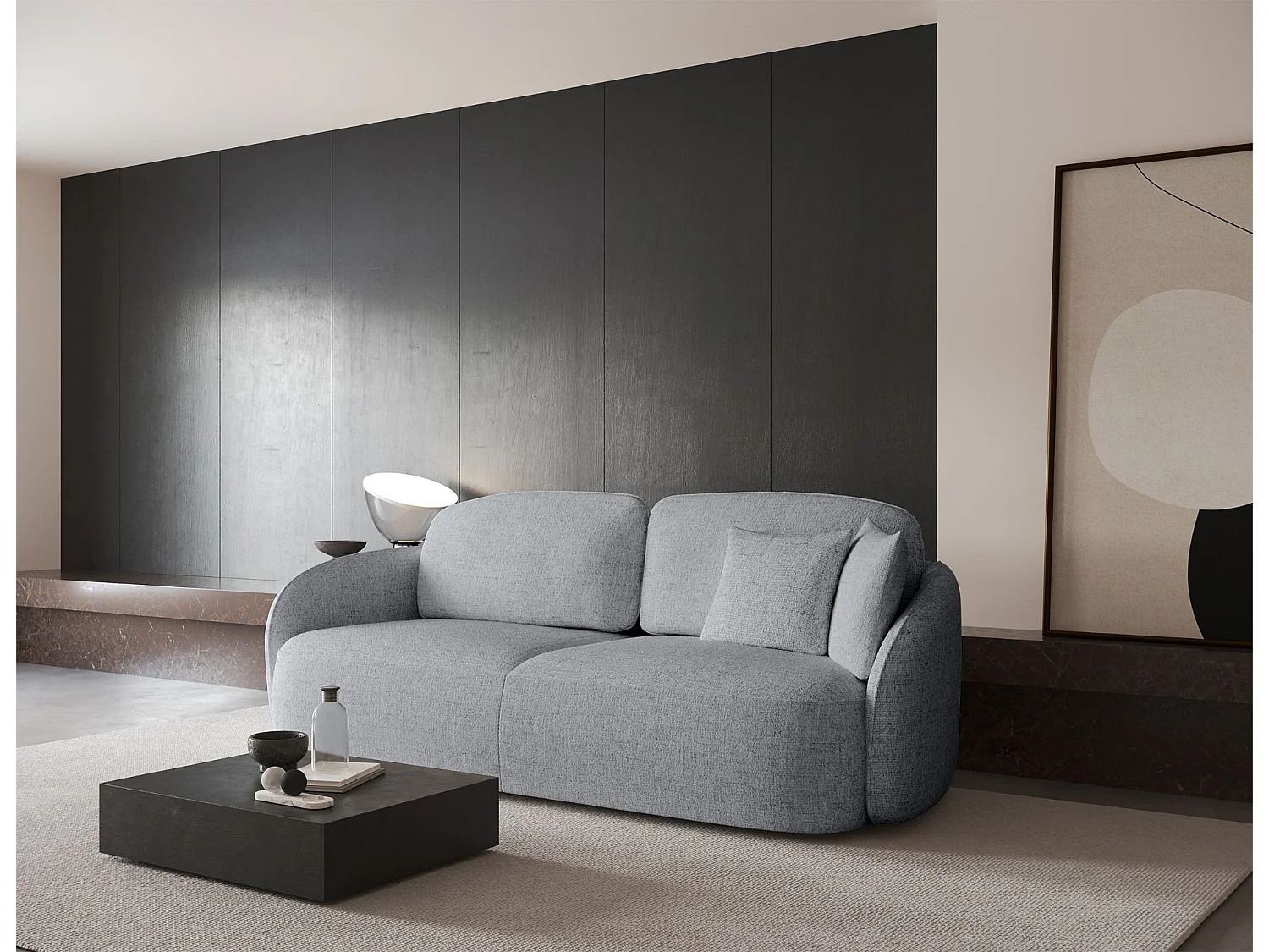 Canapé convertible trois places - gris clair- SAVOY