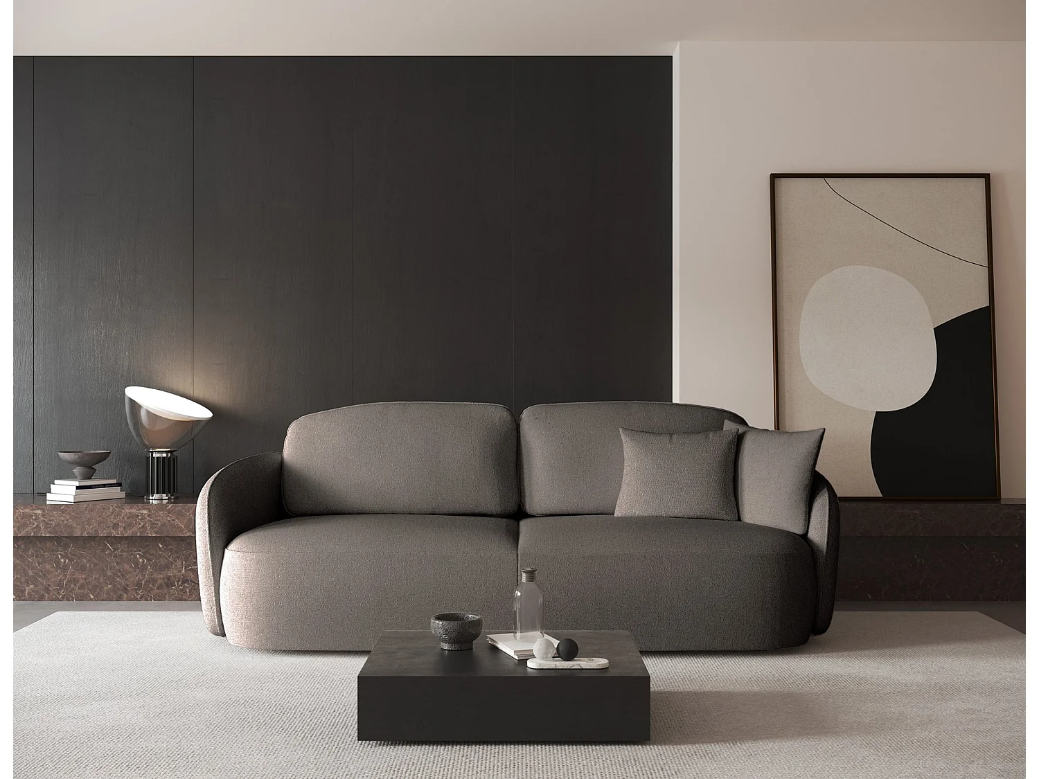 Canapé convertible trois places - en tissu chenille brun clair - SAVOY