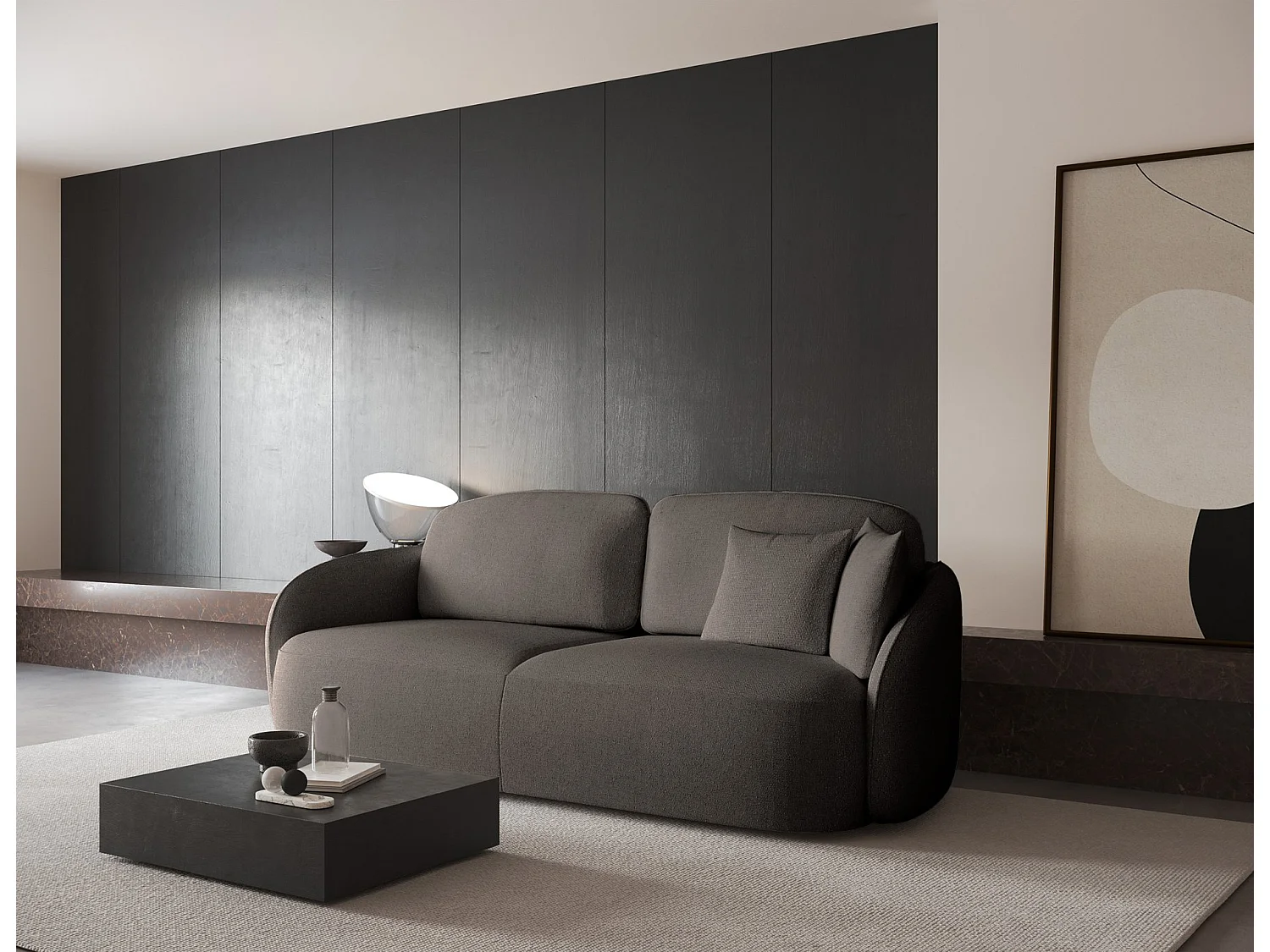 Canapé convertible trois places - en tissu chenille brun clair - SAVOY