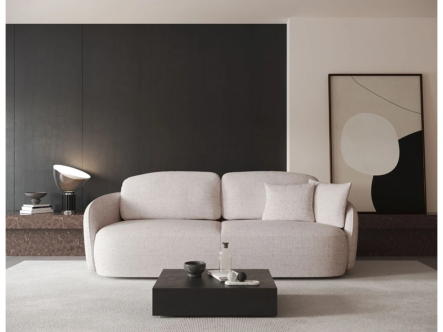 Canapé convertible trois places - beige clair - SAVOY