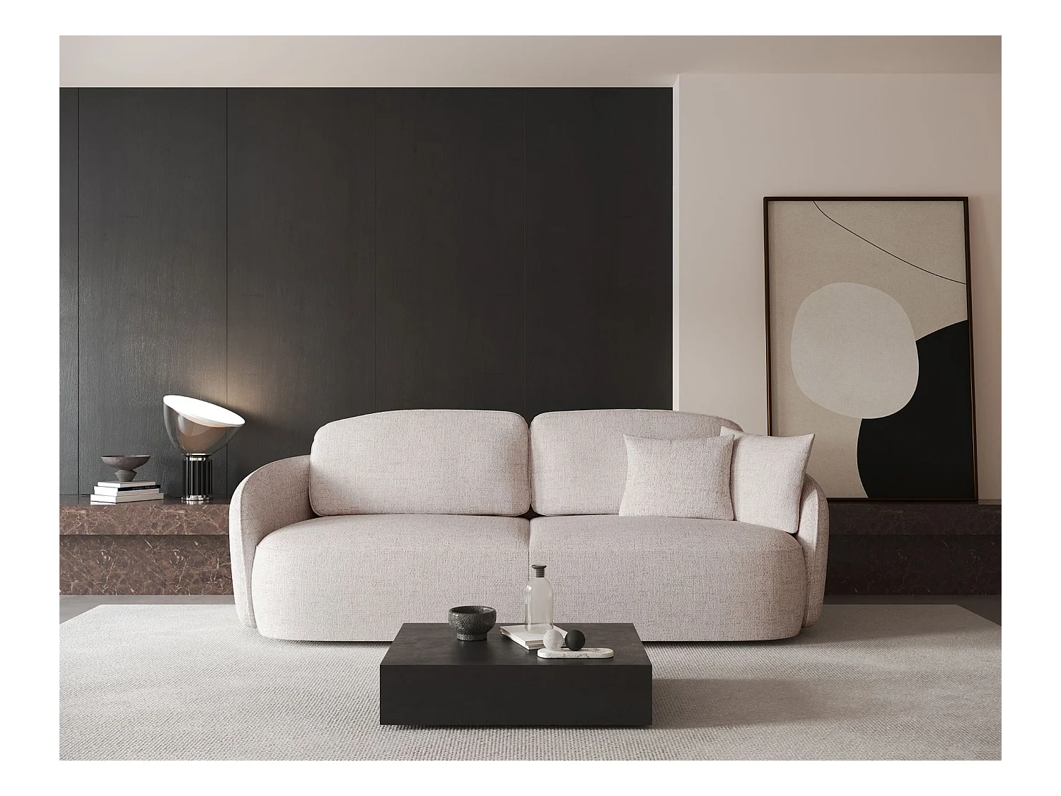 Canapé convertible trois places - beige clair - SAVOY