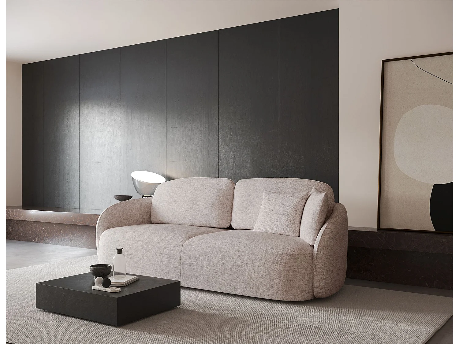 Canapé convertible trois places - beige clair - SAVOY