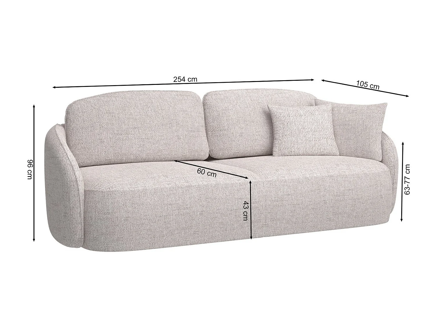 Canapé convertible trois places - en tissu chenille noir - SAVOY