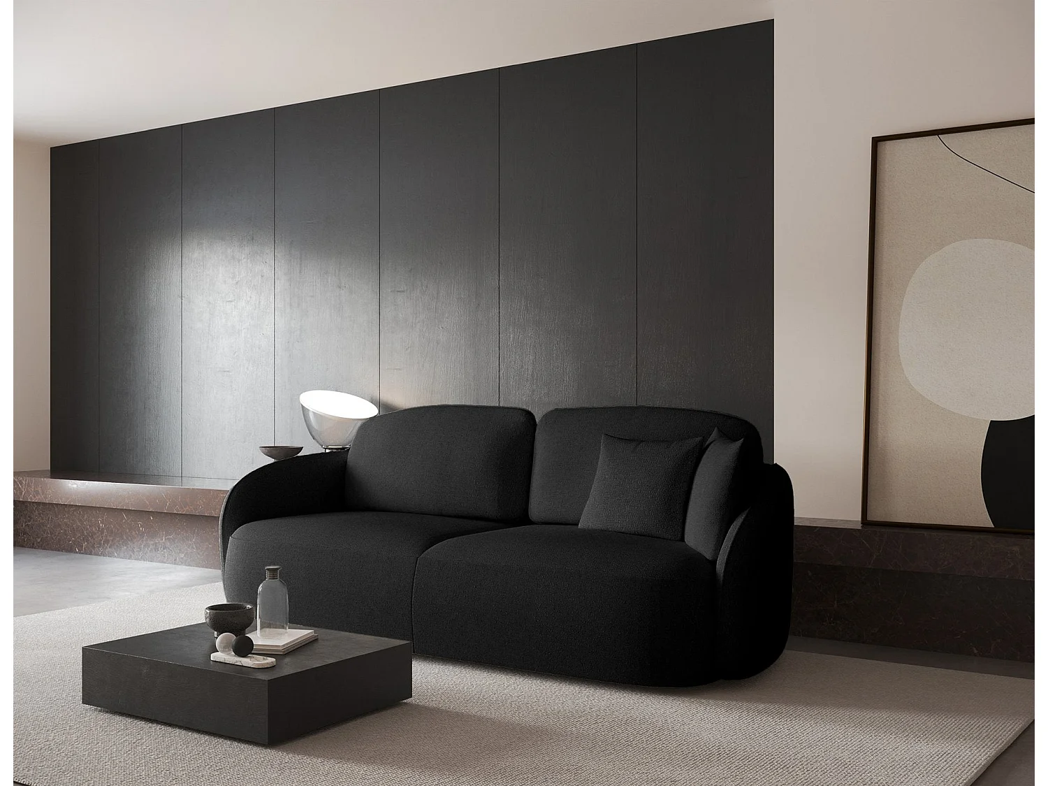 Canapé convertible trois places - en tissu chenille noir - SAVOY