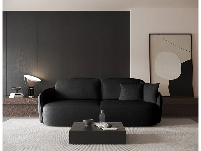 Canapé convertible trois places - en tissu chenille noir - SAVOY