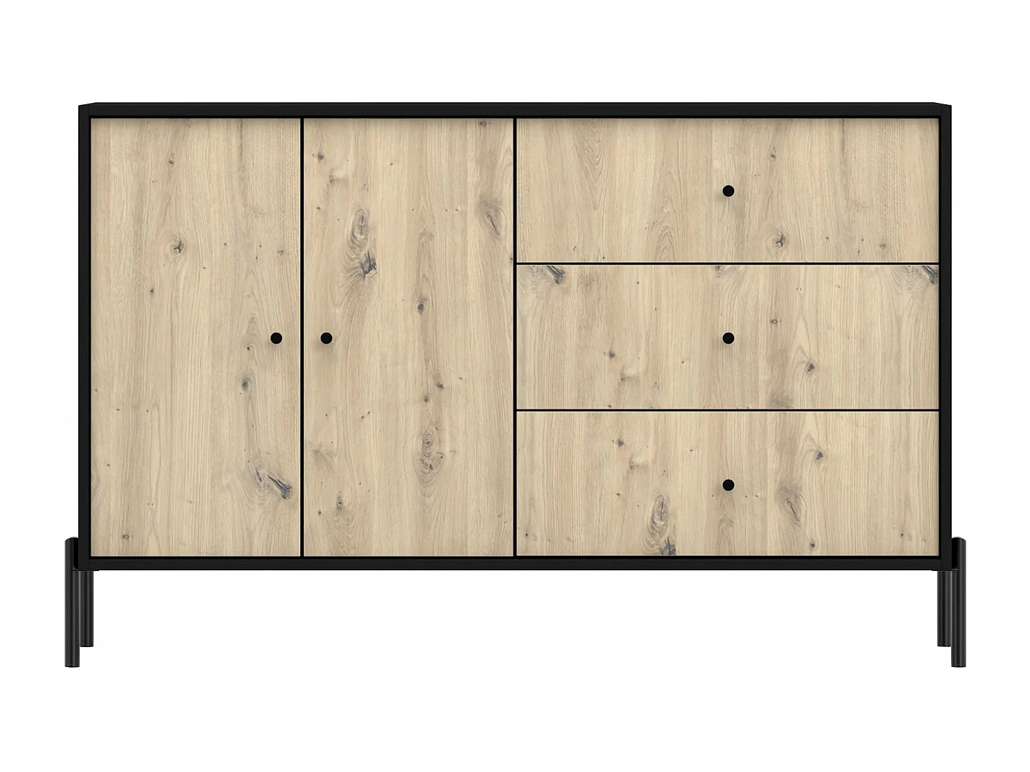 Buffet 2 portes - 150 cm - 3 tiroirs - noir/aspect chêne artisan - RAVIERO