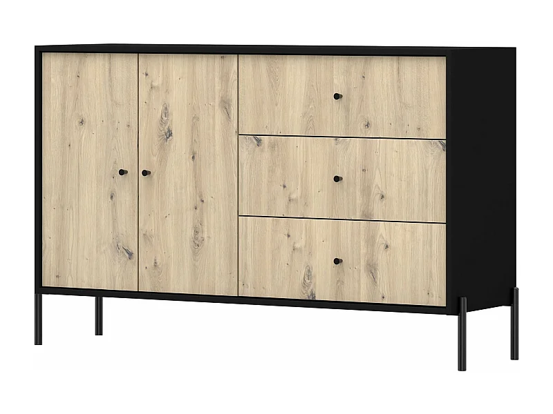 2-deurs dressoir - 150 cm - 3 laden - zwart/artisan eiken look - RAVIERO
