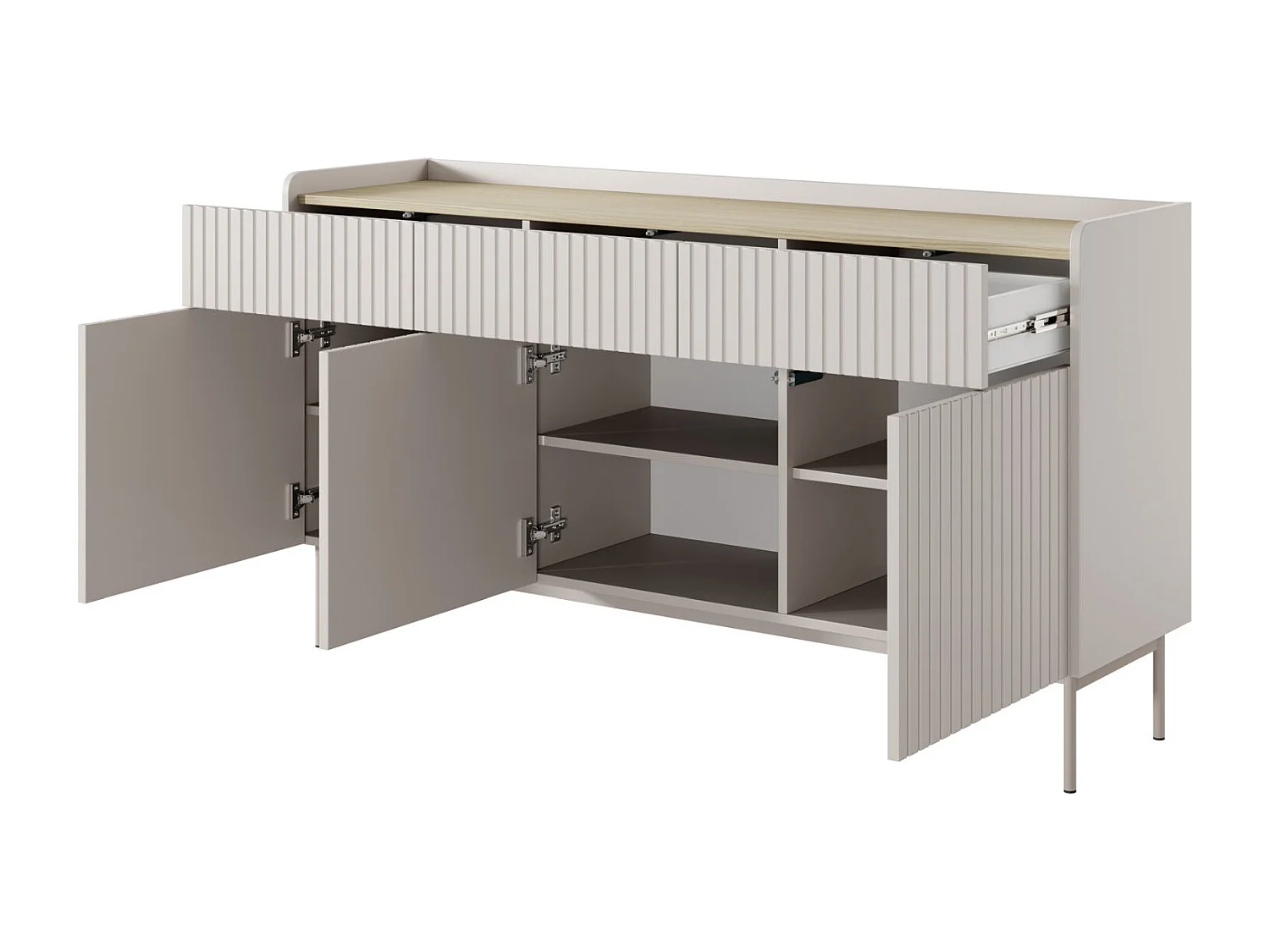 Buffet 3 portes - 153 cm - 3 tiroirs - grège - LIWELO