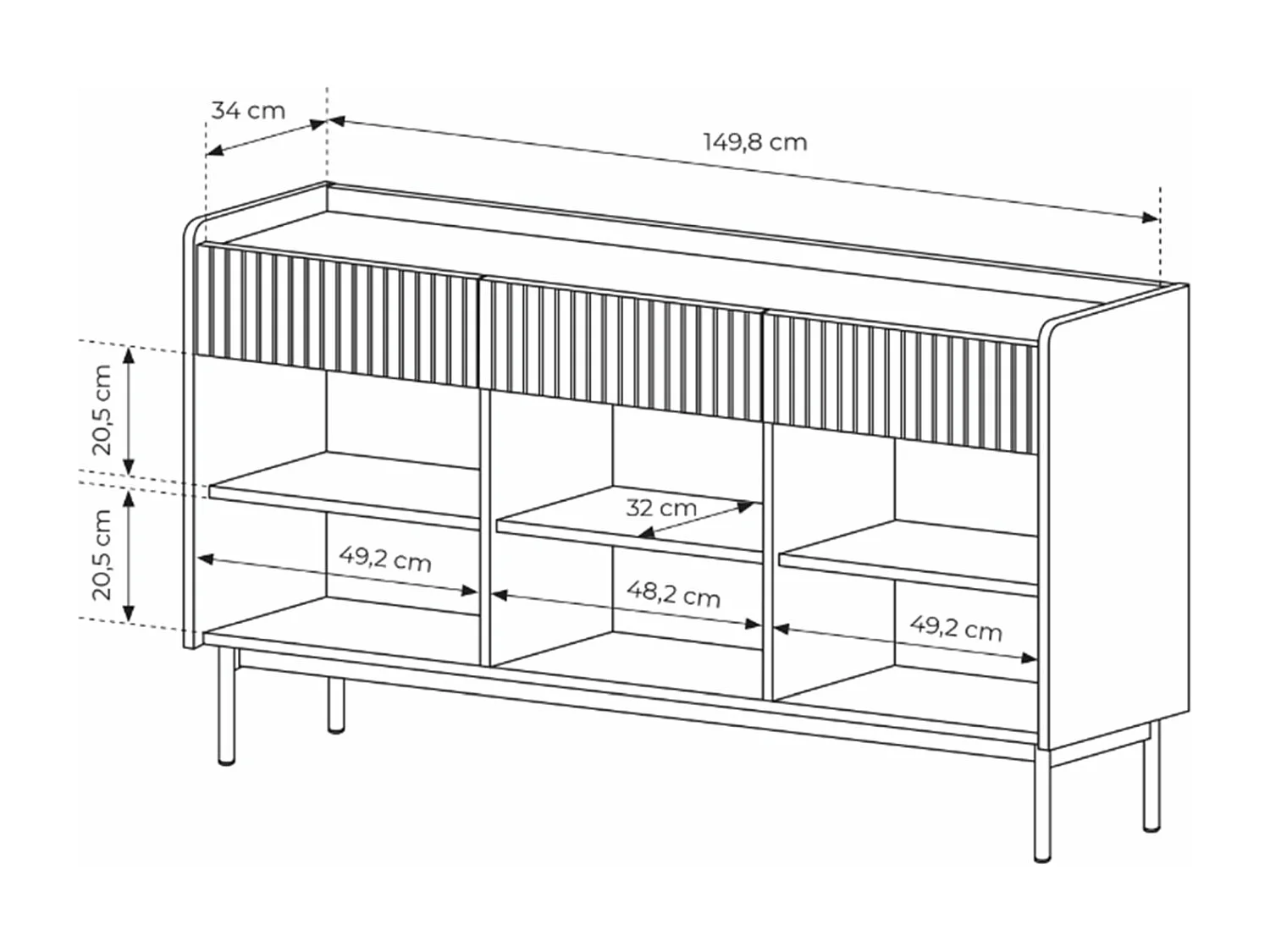 Buffet 3 portes - 153 cm - 3 tiroirs - grège - LIWELO