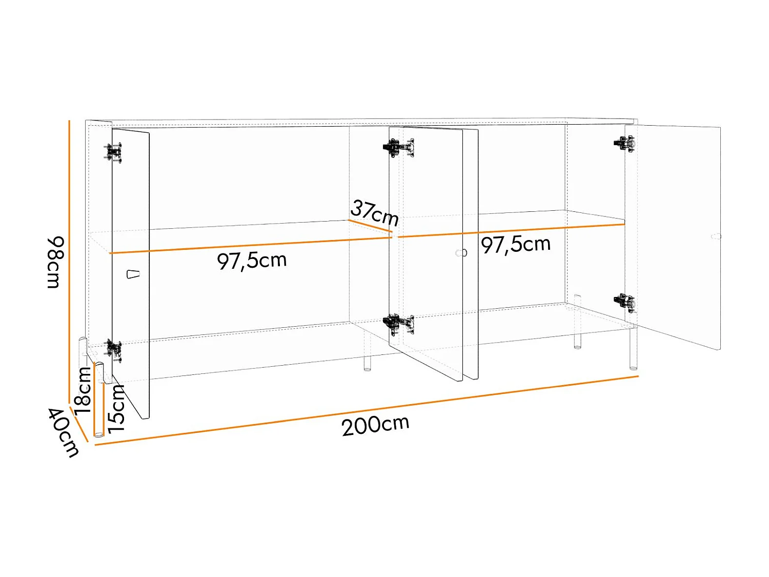 Buffet 4 portes - 200 cm - noir/aspect chêne artisan - RAVIERO