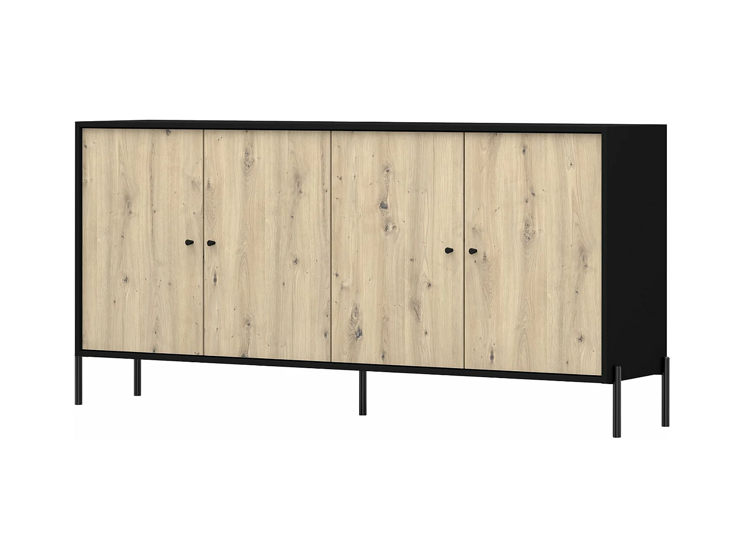 Buffet 4 portes - 200 cm - noir/aspect chêne artisan - RAVIERO