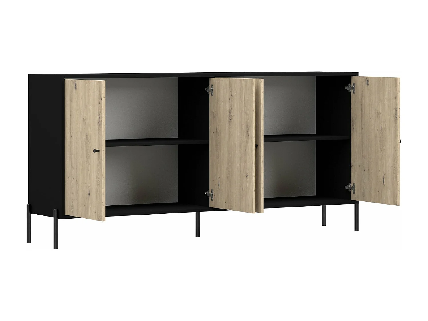 Buffet 4 portes - 200 cm - noir/aspect chêne artisan - RAVIERO