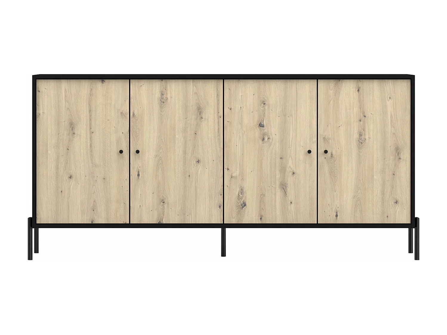 Buffet 4 portes - 200 cm - noir/aspect chêne artisan - RAVIERO