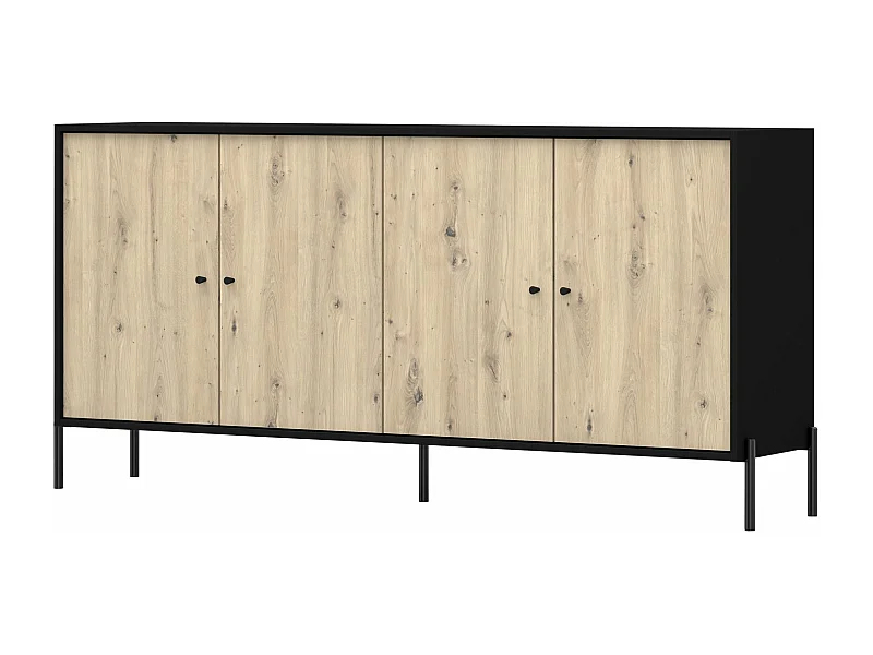 4-deurs dressoir - 200 cm - zwart/artisan eiken look - RAVIERO