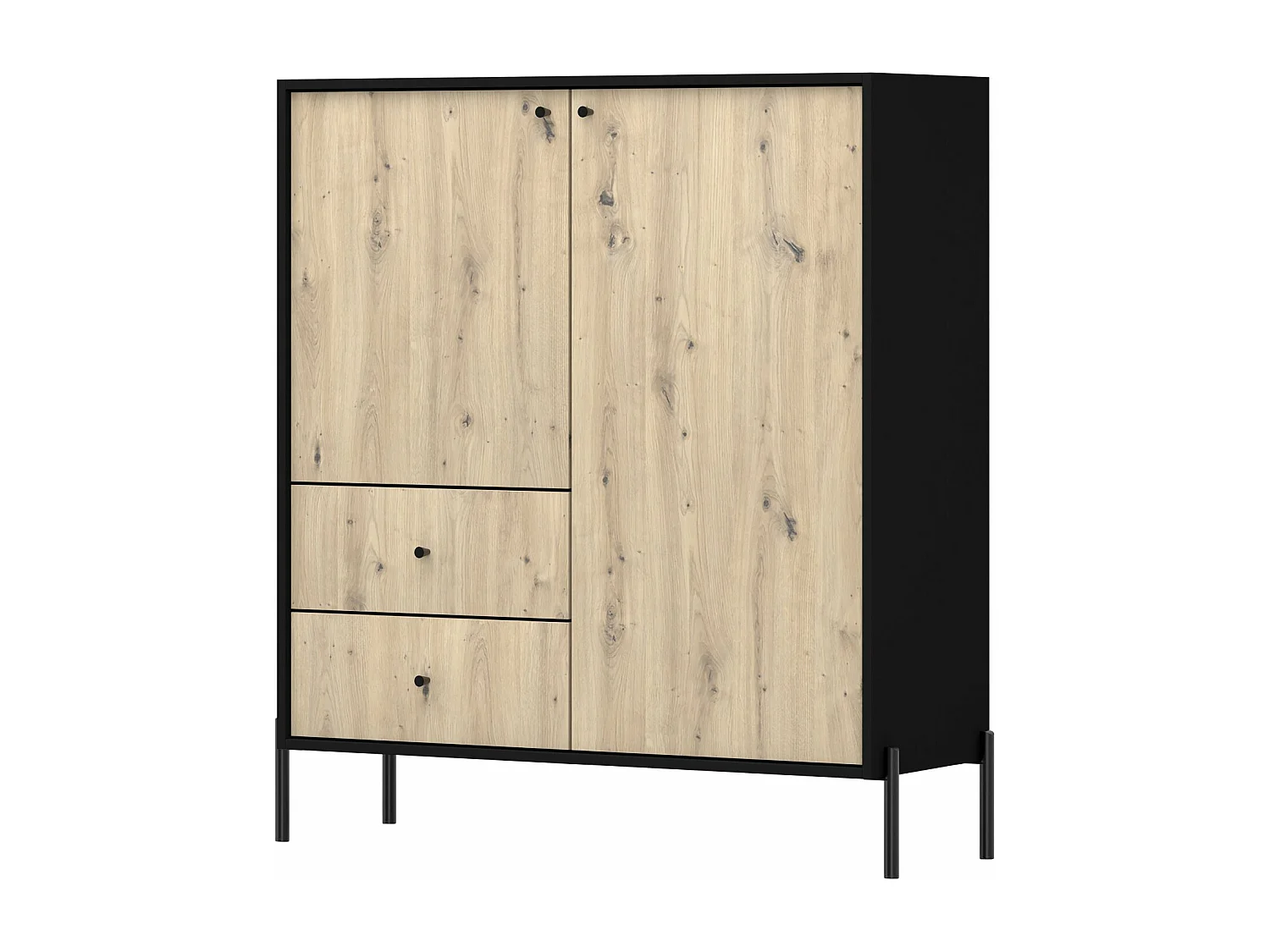 Highboard mit 2 Schubladen - Schwarz/Artisan Eiche - 100 cm - Raviero
