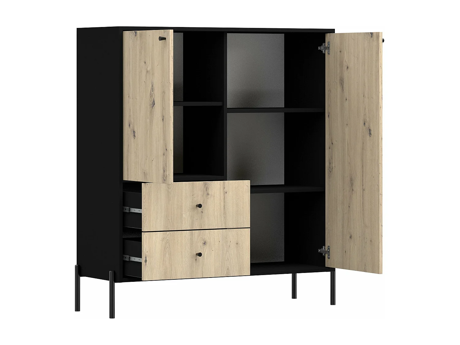 Highboard mit 2 Schubladen - Schwarz/Artisan Eiche - 100 cm - Raviero