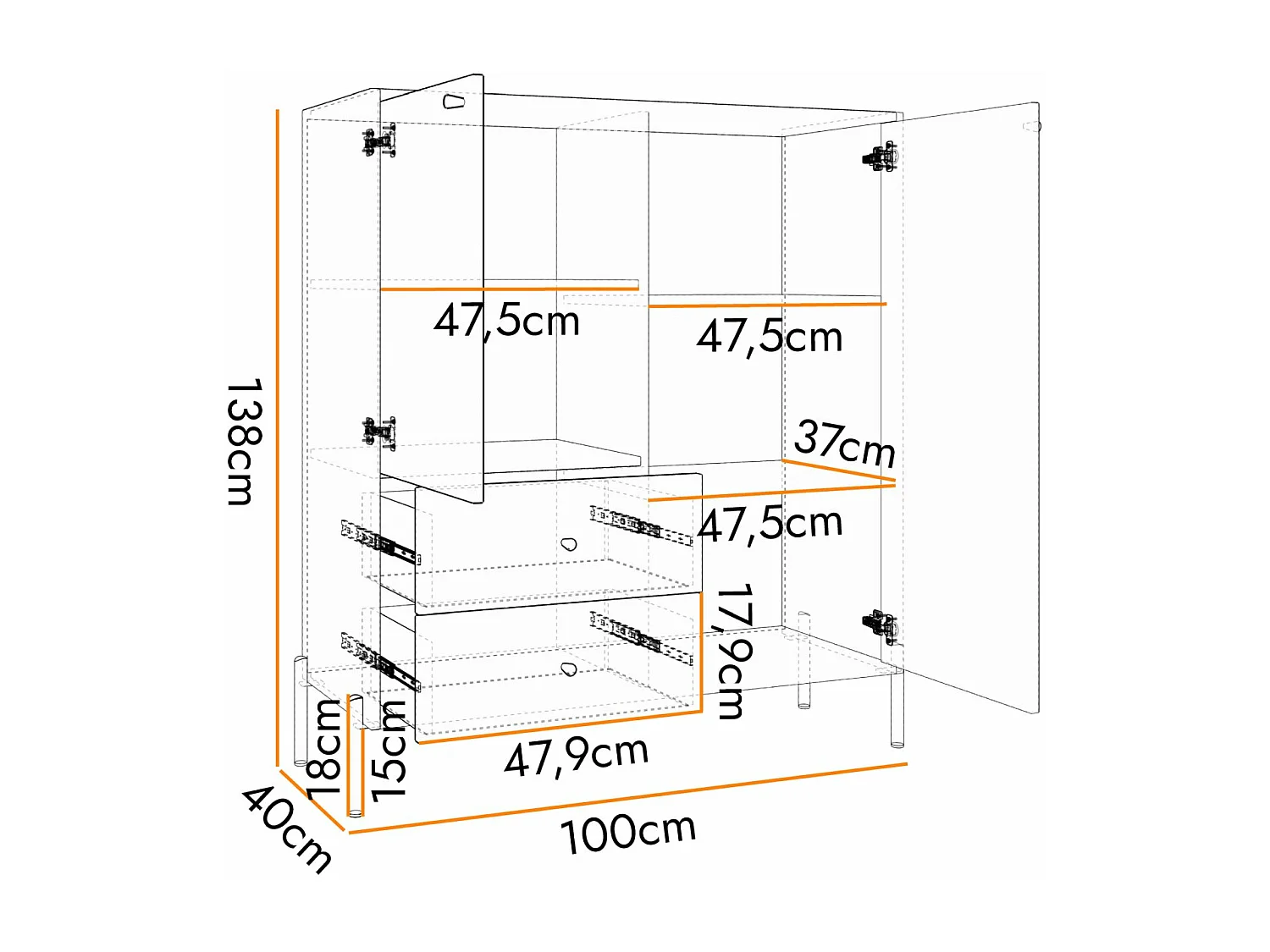Highboard mit 2 Schubladen - Schwarz/Artisan Eiche - 100 cm - Raviero