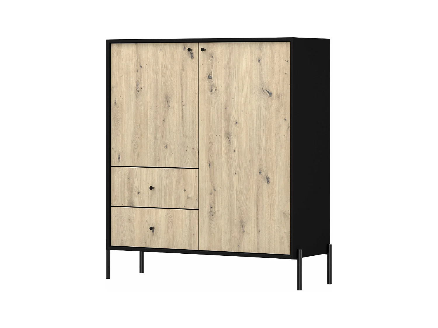 Buffet haut - 100 cm - 2 tiroirs - noir/aspect chêne artisan - RAVIERO