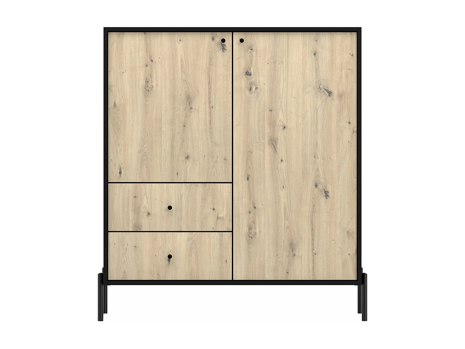 Buffet haut - 100 cm - 2 tiroirs - noir/aspect chêne artisan - RAVIERO