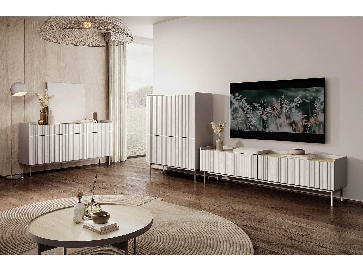 Buffet haut 4 portes - 153 cm - grège - LIWELO