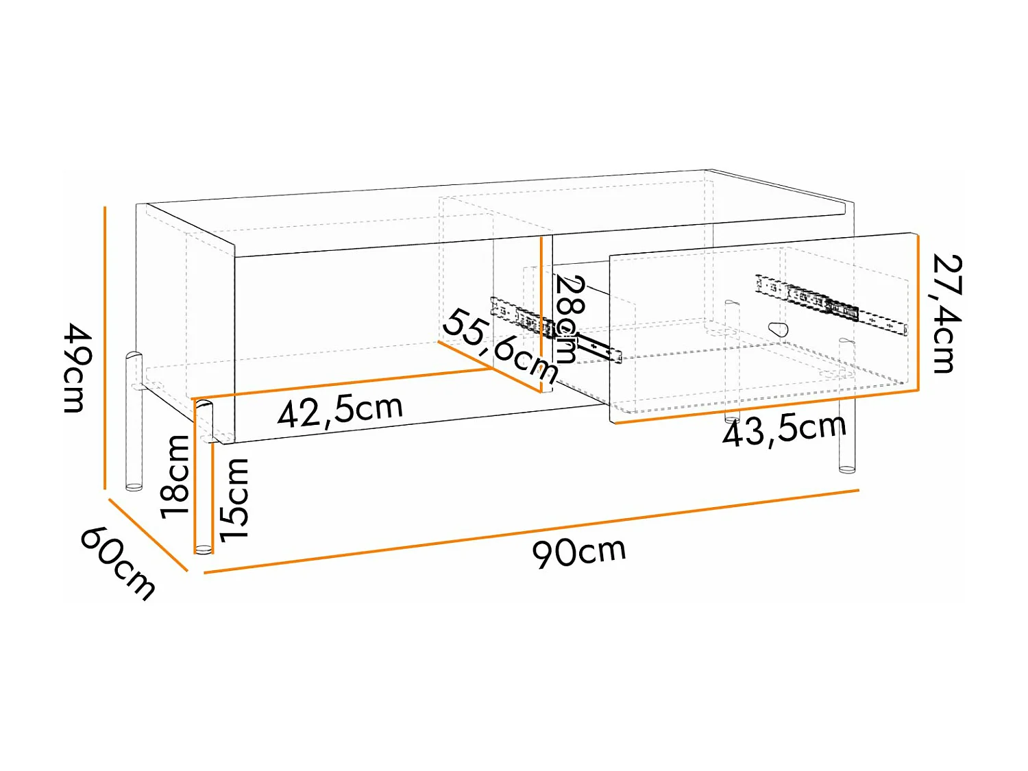 Table basse - 90x60 cm- noir/aspect chêne artisan - RAVIERO