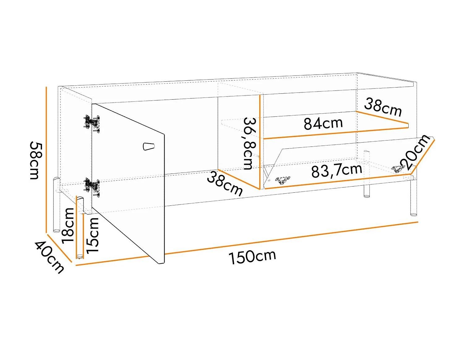 Meuble TV - 1 tiroir - 150 cm - noir/aspect chêne artisan - RAVIERO