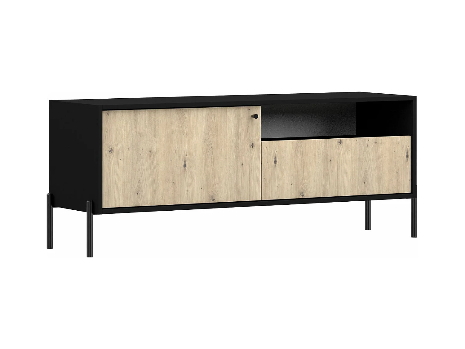 Meuble TV - 1 tiroir - 150 cm - noir/aspect chêne artisan - RAVIERO