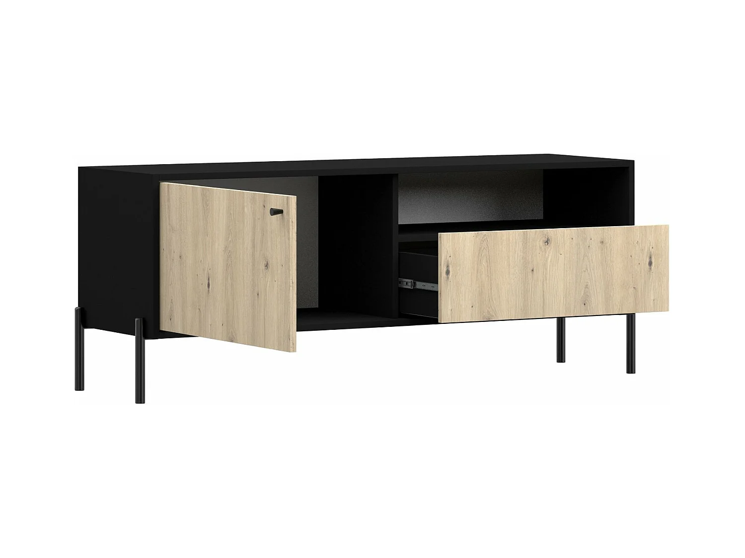 Meuble TV - 1 tiroir - 150 cm - noir/aspect chêne artisan - RAVIERO