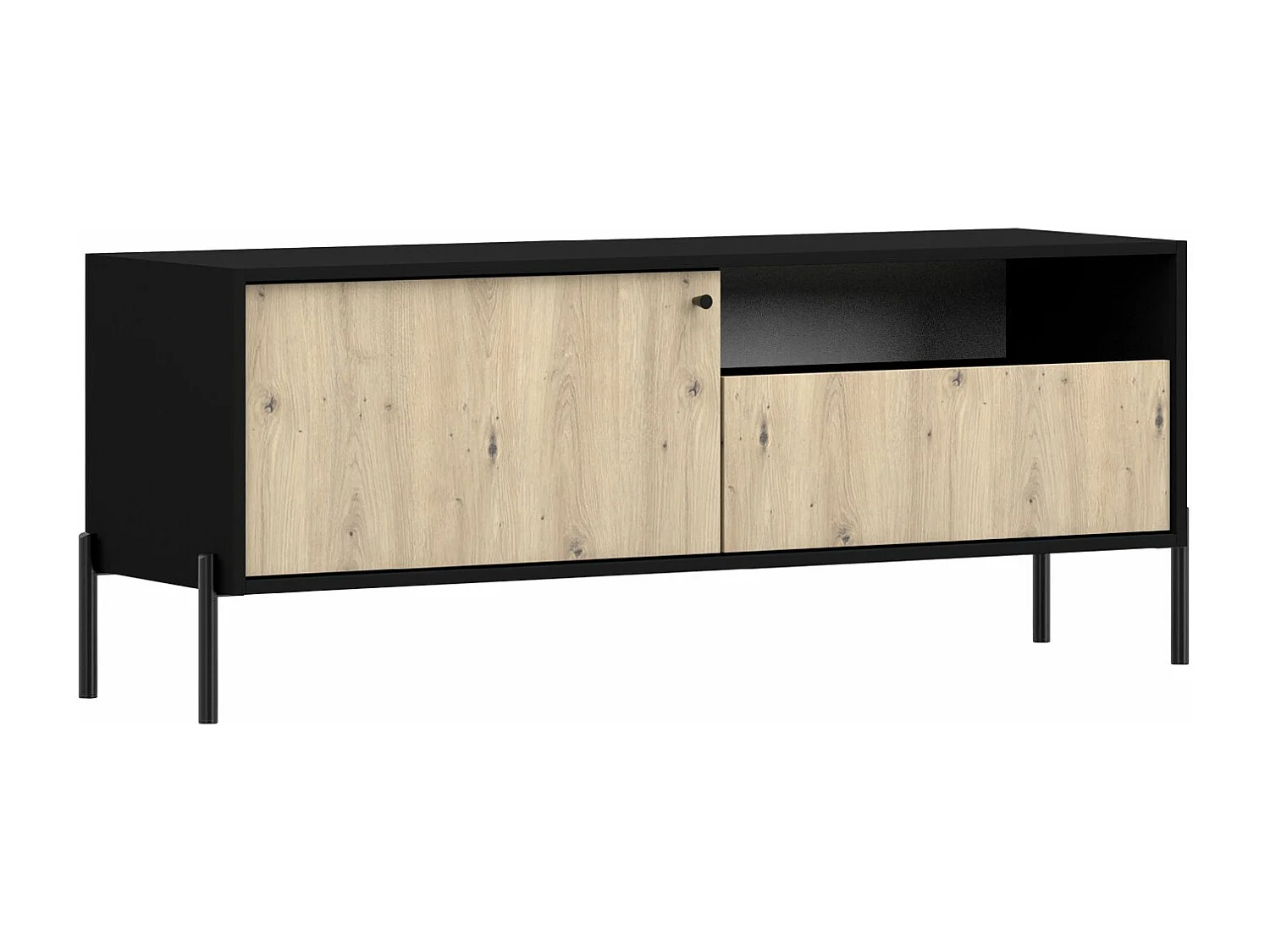 Meuble TV - 1 tiroir - 150 cm - noir/aspect chêne artisan - RAVIERO