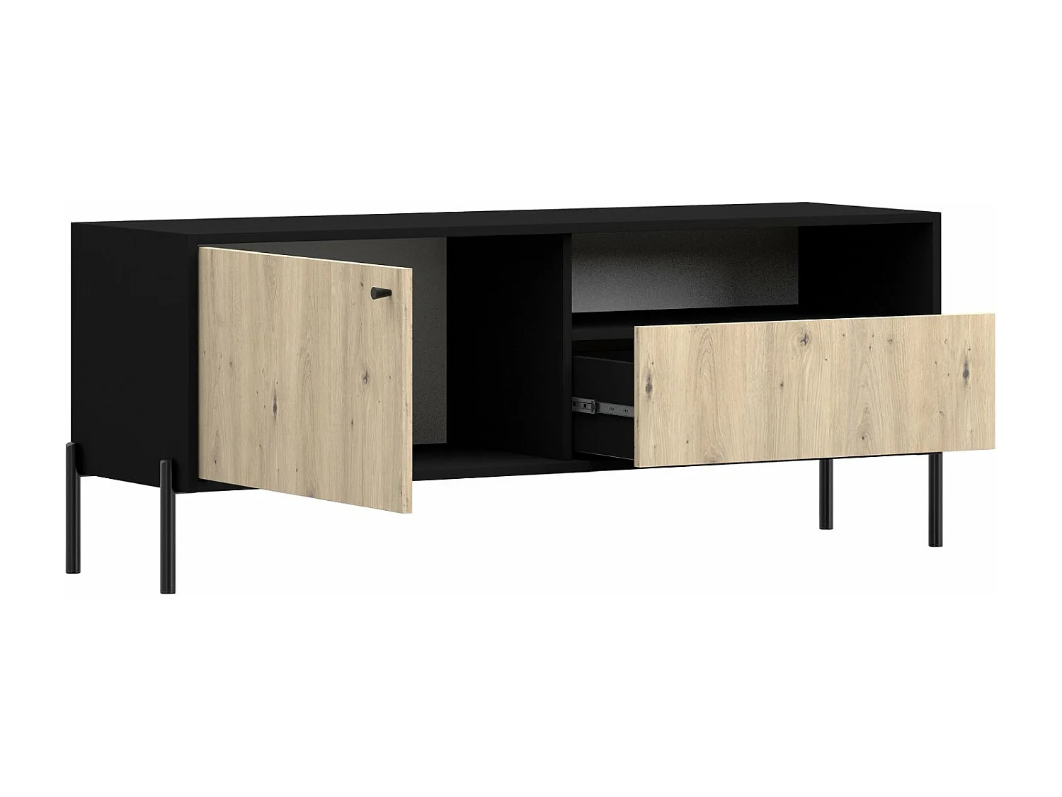 Meuble TV - 1 tiroir - 150 cm - noir/aspect chêne artisan - RAVIERO