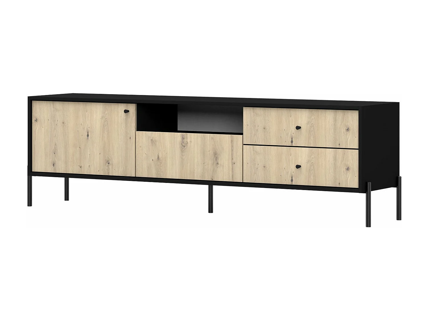 TV-Lowboard mit 3 Schubladen - Schwarz / Artisan Eiche - 200 cm - Raviero