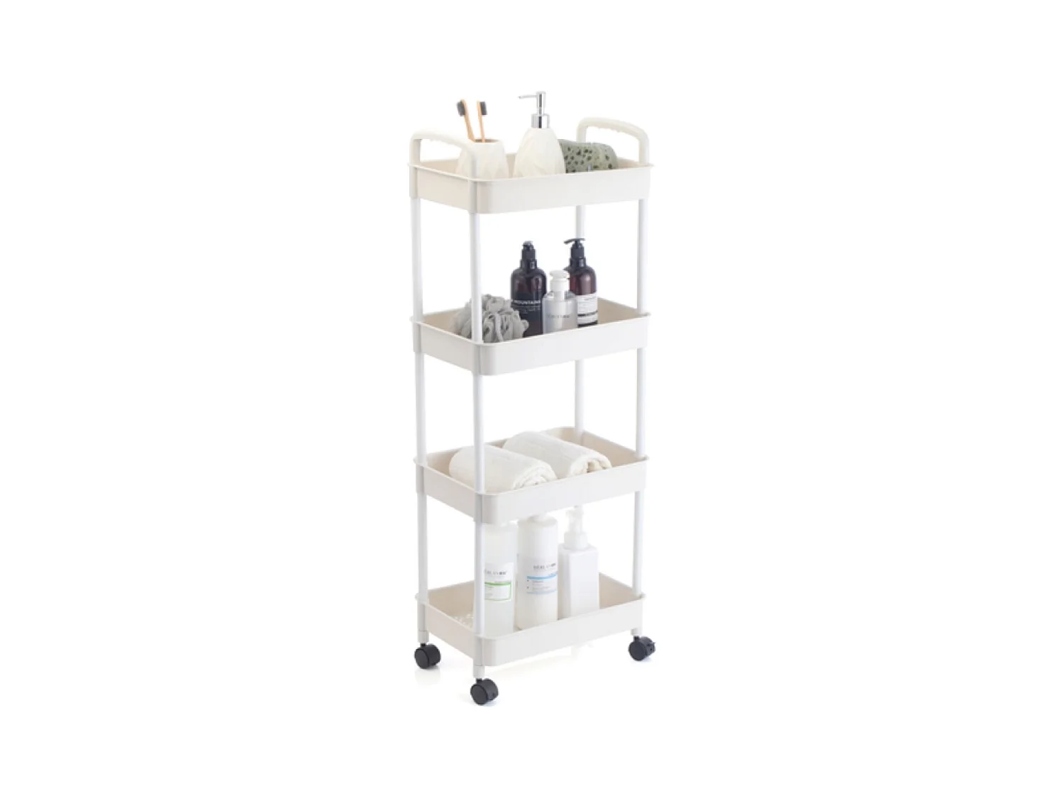 Chariot de cuisine à roulettes - 4 niveaux - 38 x 27 x 105 cm - blanc