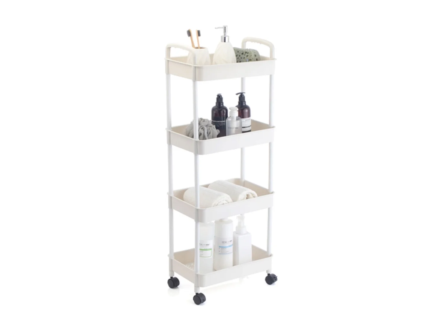 Keukentrolley of Wieltjes - Keukentrolleys - Keuken trolley 4 niveaus - 38 x 27 x 105 cm - wit
