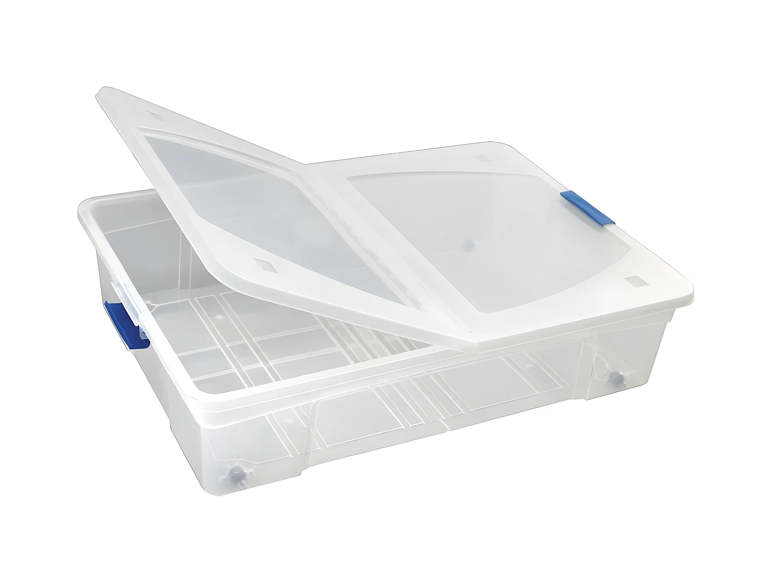 Lot de 2 boîtes de rangement avec couvercle, clips et roulettes, empilable, pour garage, cave, sous le lit 80 L