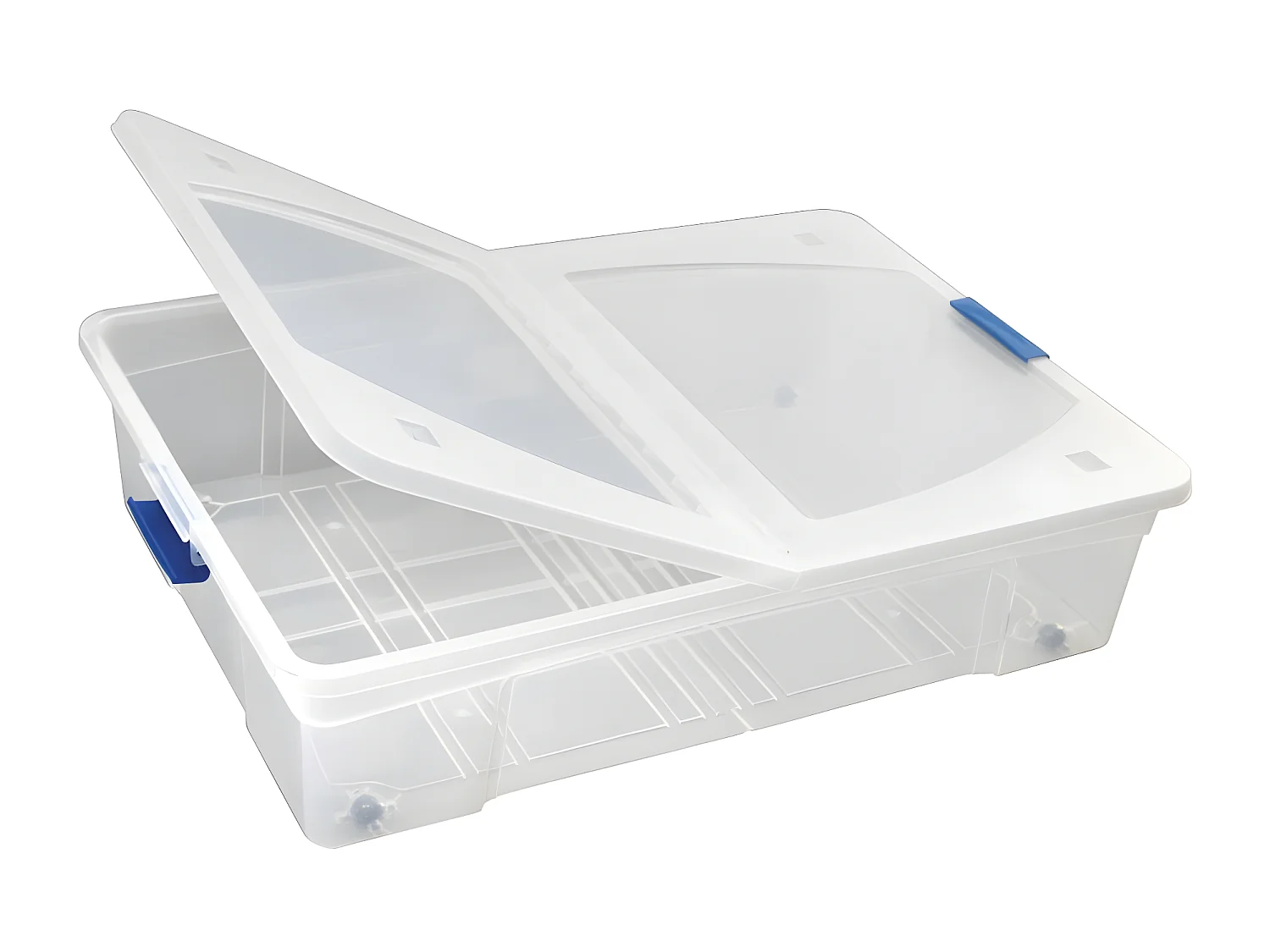 Lot de 2 boîtes de rangement avec couvercle, clips et roulettes, empilable, pour garage, cave, sous le lit 80 L