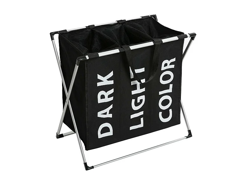 Panier à linge 3 compartiments - Organisateur de vêtements avec sacs à linge, 60x35x55 cm