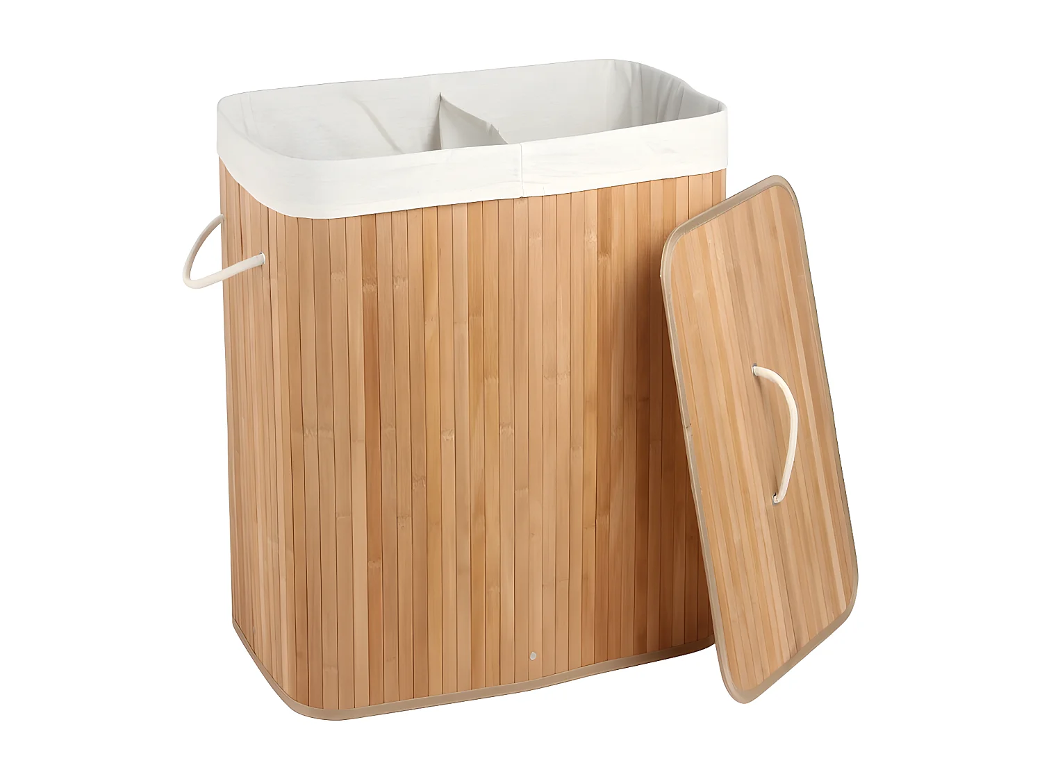 wasmanden, wasmand bamboe, wasmand 2 vakken, wasmand met deksel, wasverzamelaar met 2 compartimenten, wassorteerder, XL 100