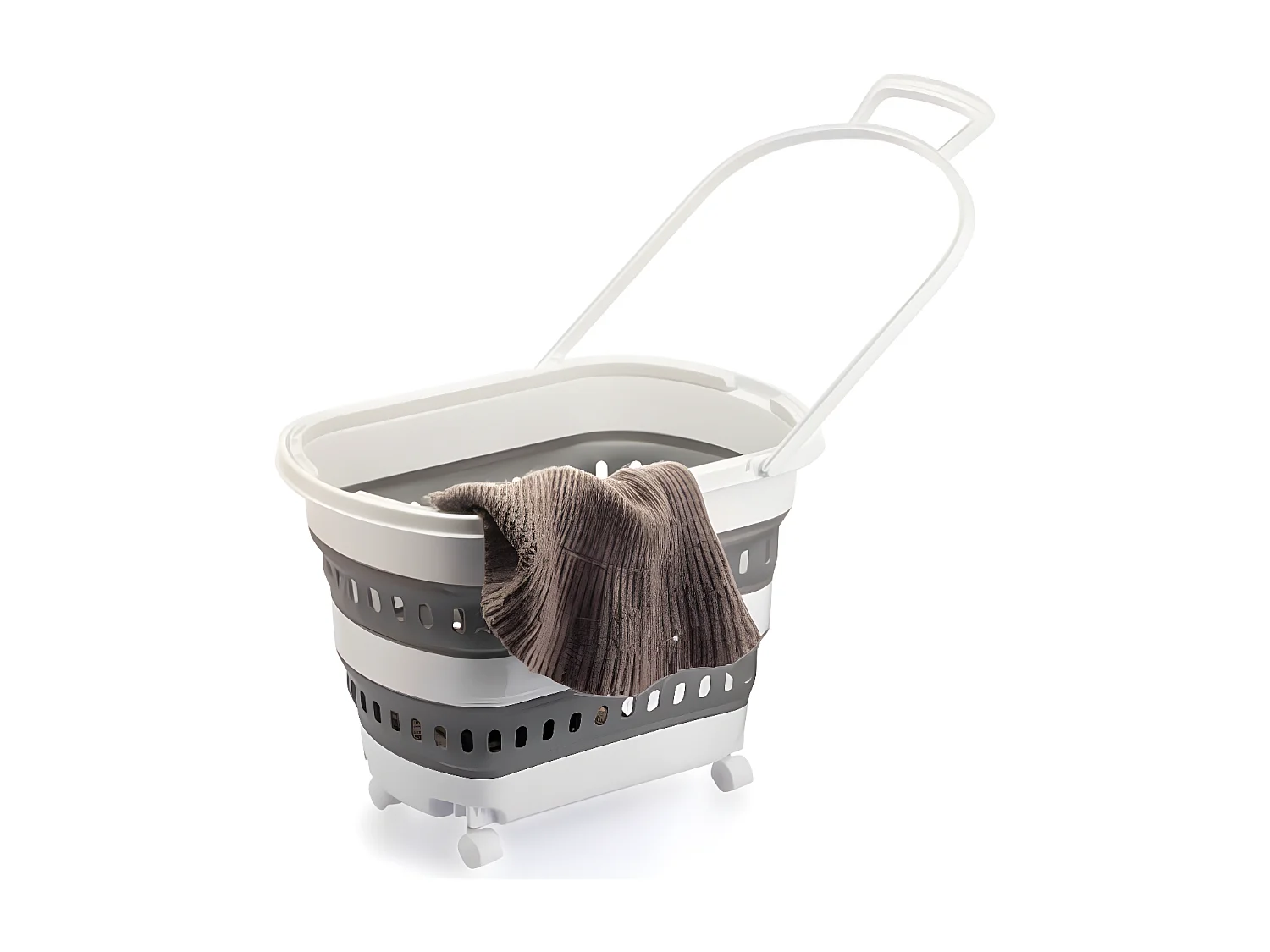 38 liter opvouwbare wasmand van kunststof met handvat en wielen, opvouwbare opbergcontainer, organizer met handvat en wielen - Trolley, Badkamer trolley