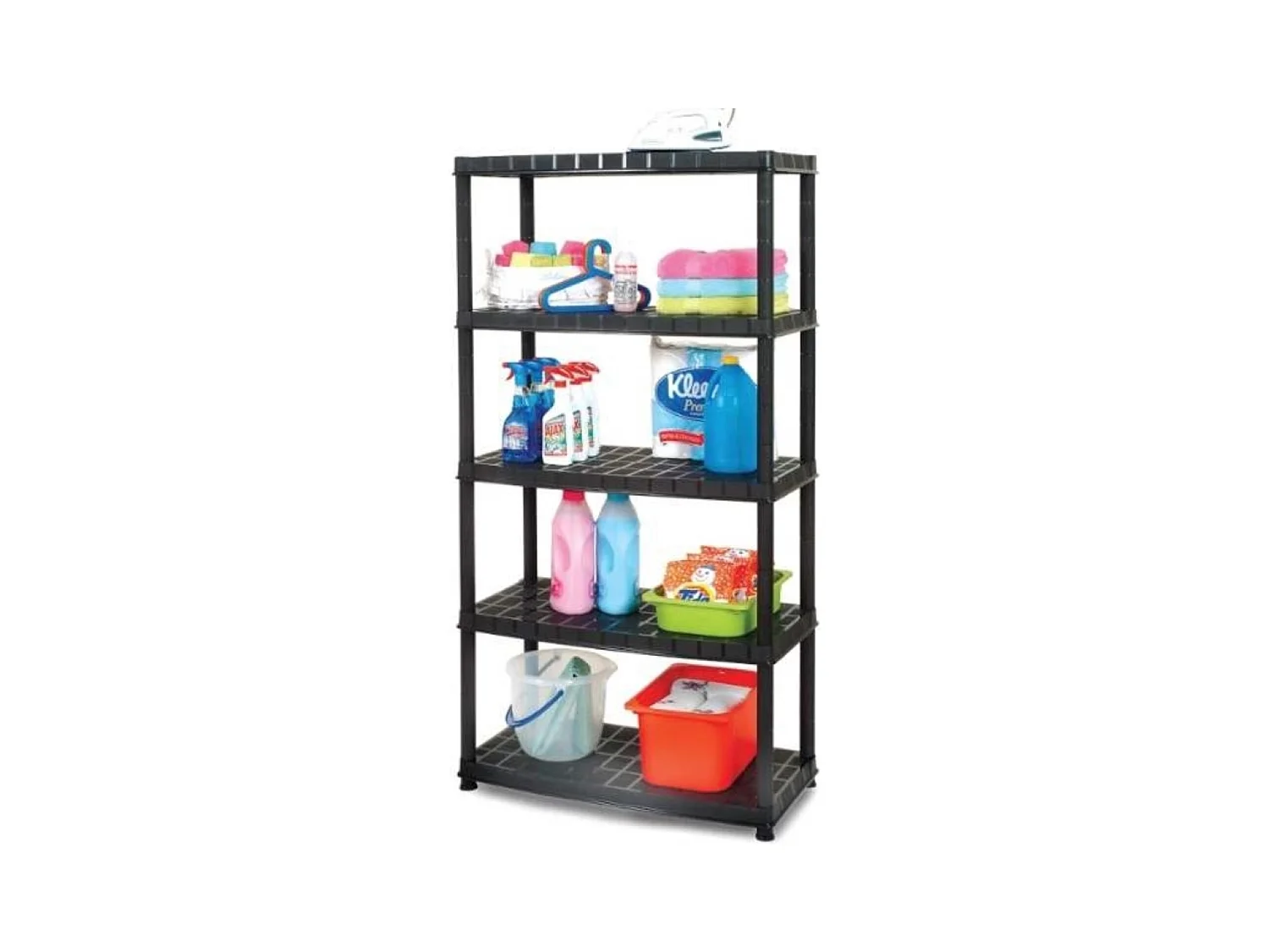 Stellingkast, Opbergrek - 5 Lagen, Zwart, Kunststof, 91x45x185 cm