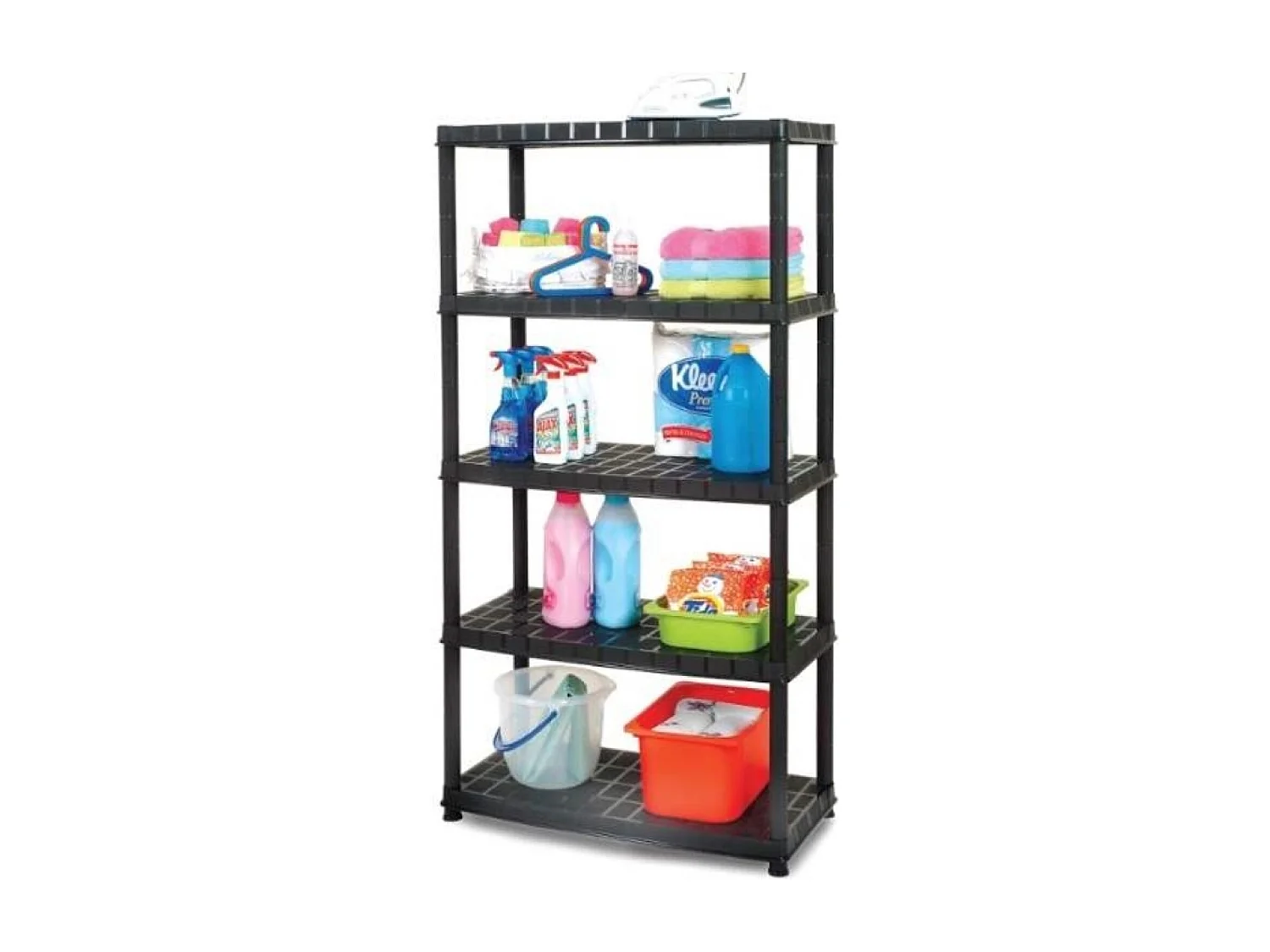 Stellingkast, Opbergrek - 5 Lagen, Zwart, Kunststof, 91x45x185 cm