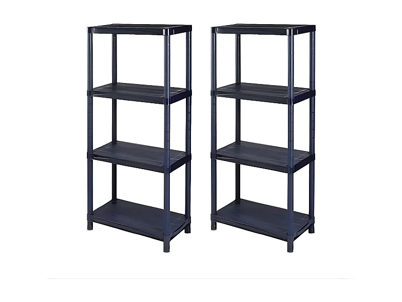 Kunststof Opbergrek, Kunststof rek, Set van 2, zwart, 61 x 30 x 130 cm, 4 legplanken, kan met 100 kg, Stellingkast