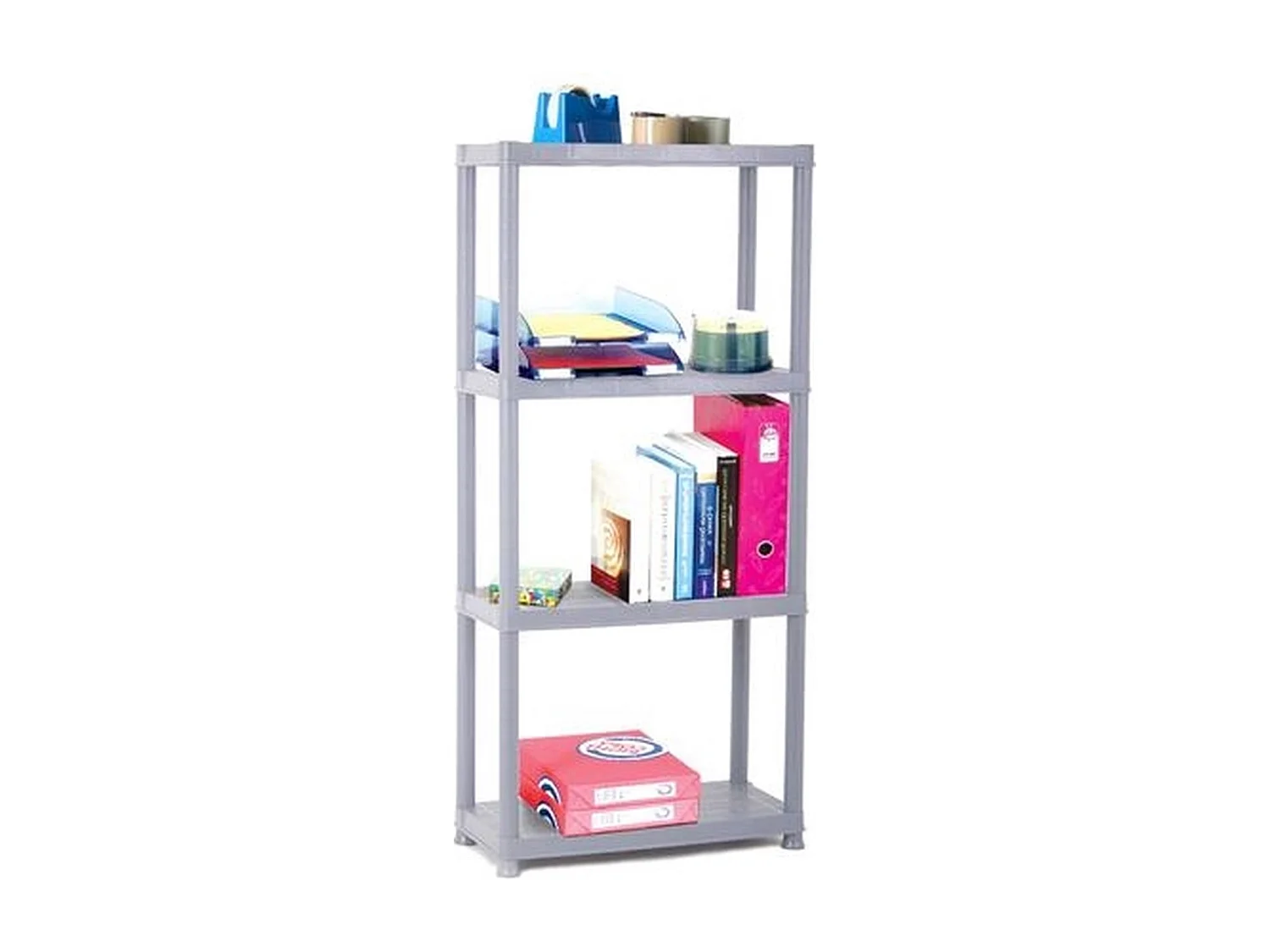 Kunststof Opbergrek, Kunststof rek, grijze kleur, 61 x 30 x 130 cm, 4 legplanken, kan met 100 kg, Stellingkast